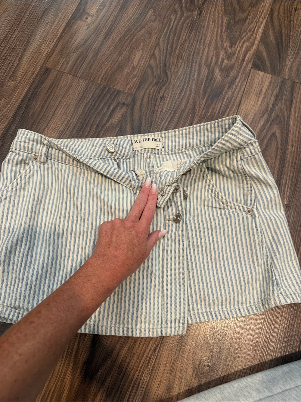 We The Free Vertical Stripe Denim Mini Skirt in Blue & White